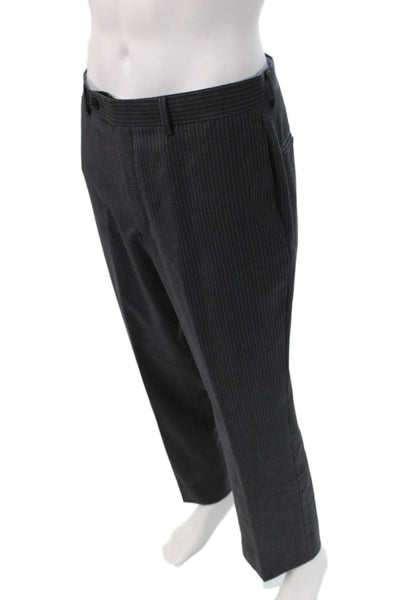 Tommy Hilfiger Mens Dark Gray Striped Wool Blend 2 Piece Suit Size 42