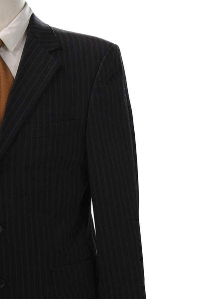 Andrew Fezza Mens Black Wool Striped Suit Jacket Button Size 40