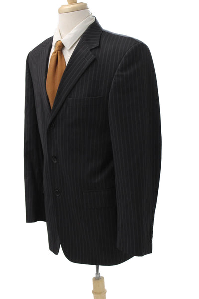 Andrew Fezza Mens Black Wool Striped Suit Jacket Button Size 40