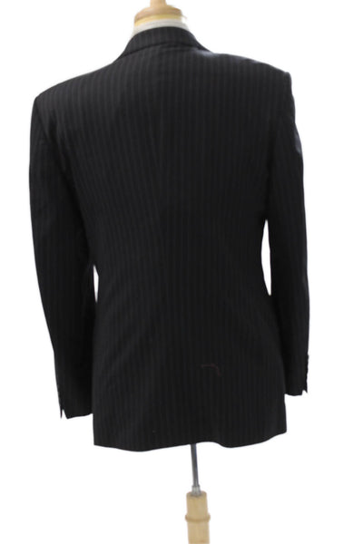 Andrew Fezza Mens Black Wool Striped Suit Jacket Button Size 40