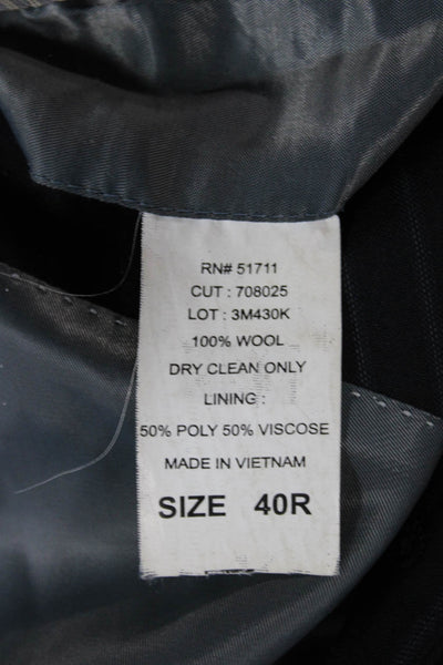 Andrew Fezza Mens Black Wool Striped Suit Jacket Button Size 40