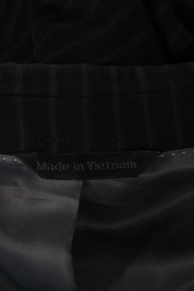 Andrew Fezza Mens Black Wool Striped Suit Jacket Button Size 40