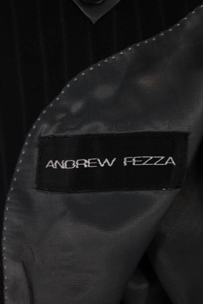 Andrew Fezza Mens Black Wool Striped Suit Jacket Button Size 40