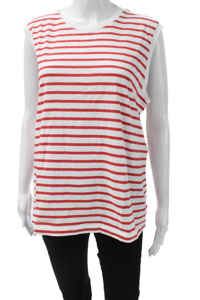 ATM Women Basic Tank Red Striped 100% Cotton Crewneck Sleeveless Size XL