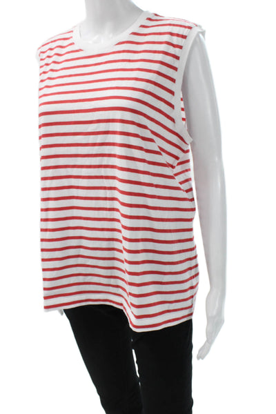 ATM Women Basic Tank Red Striped 100% Cotton Crewneck Sleeveless Size XL