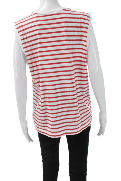 ATM Women Basic Tank Red Striped 100% Cotton Crewneck Sleeveless Size XL
