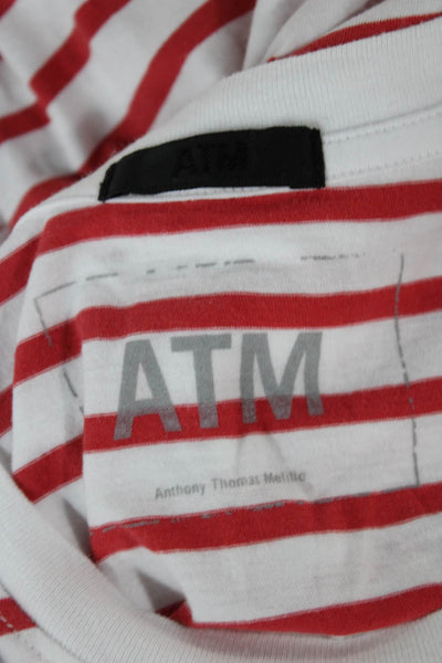 ATM Women Basic Tank Red Striped 100% Cotton Crewneck Sleeveless Size XL
