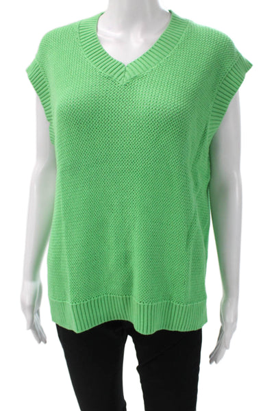 Jumper Womens V-Neck Cotton Sweater Vest Green Size 4