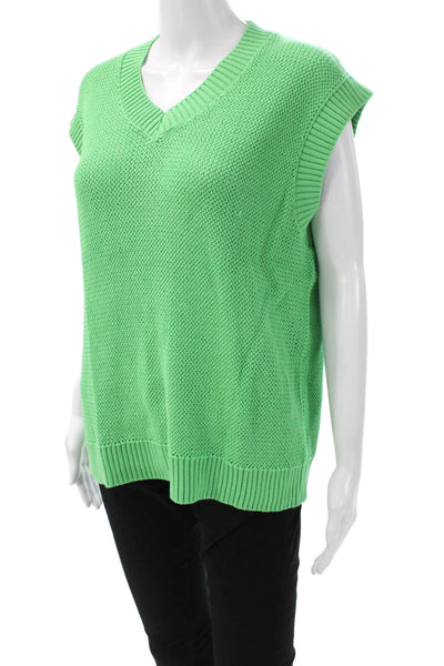 Jumper Womens V-Neck Cotton Sweater Vest Green Size 4