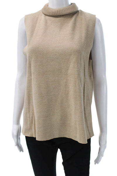 Zara Women Sweater Vest Beige Mock Neck Sleeveless Cotton Polyester Size L