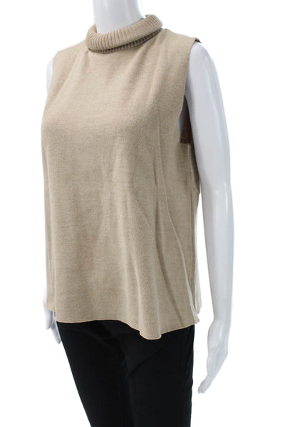 Zara Women Sweater Vest Beige Mock Neck Sleeveless Cotton Polyester Size L