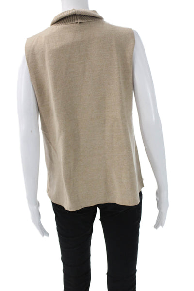 Zara Women Sweater Vest Beige Mock Neck Sleeveless Cotton Polyester Size L
