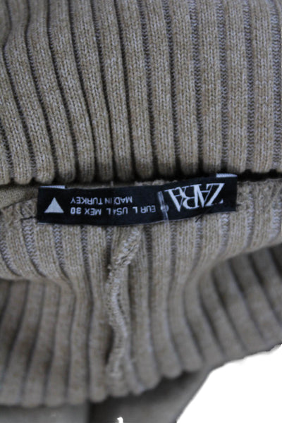 Zara Women Sweater Vest Beige Mock Neck Sleeveless Cotton Polyester Size L