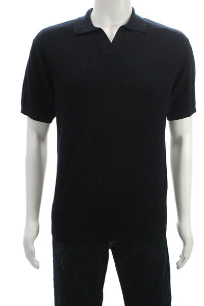 Boggi Mens Cotton Knit Collared Short Sleeve Polo Shirt Blue Size S