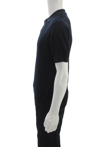 Boggi Mens Cotton Knit Collared Short Sleeve Polo Shirt Blue Size S