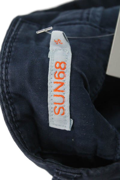 SUN68 Mens Bermuda Chino Shorts Dark Blue 97% Cotton 3% Elastane Size 34