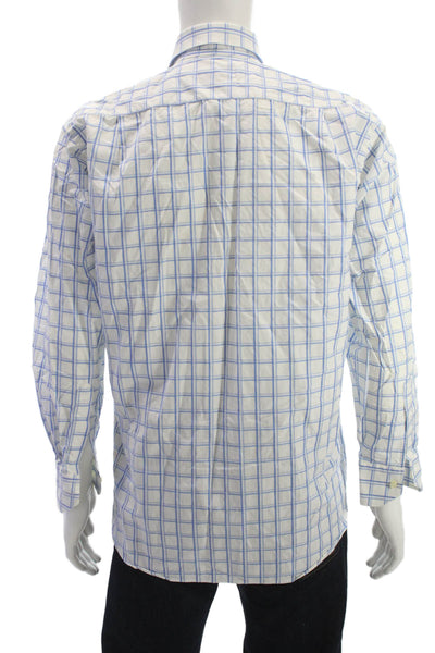 Etro Mens Point Collar Check Dress Shirt White Cotton Long Sleeve Size 39