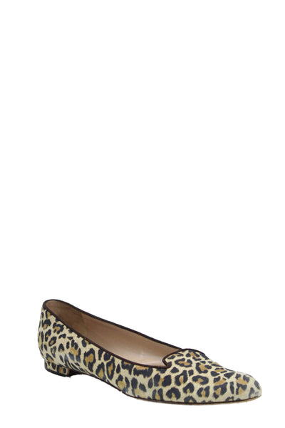Manolo Blahnik Women's Pointed Toe Animal Print Loafers Shoes Size 37.5