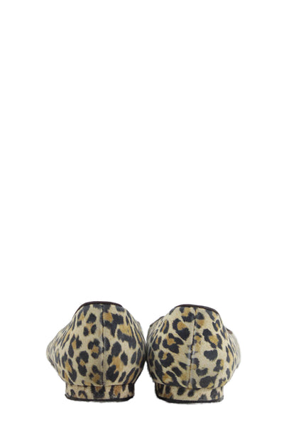 Manolo Blahnik Women's Pointed Toe Animal Print Loafers Shoes Size 37.5