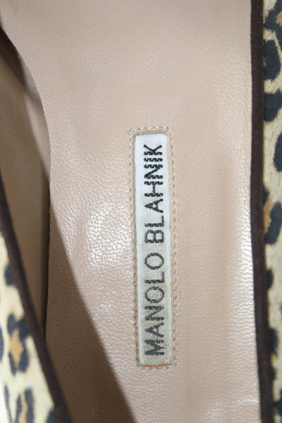Manolo Blahnik Women's Pointed Toe Animal Print Loafers Shoes Size 37.5
