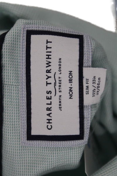 Charles Tyrwhitt Mens Point Collar Dress Shirt Light Blue 100% Cotton Size 15.5