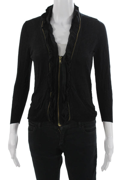 J Crew Womens Black Zip Sweater 80% Pima Cotton 20% Wool Long Sleeve Size S