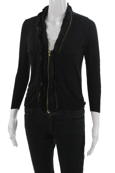 J Crew Womens Black Zip Sweater 80% Pima Cotton 20% Wool Long Sleeve Size S