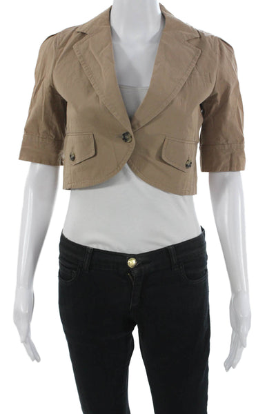 Theory Women Blazer Beige Collared Short Sleeve Button Cotton Army Size 2
