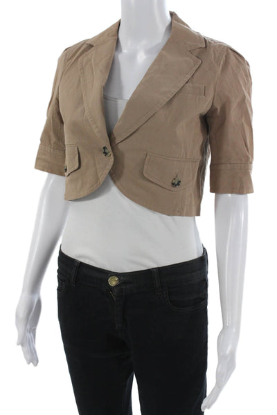 Theory Women Blazer Beige Collared Short Sleeve Button Cotton Army Size 2