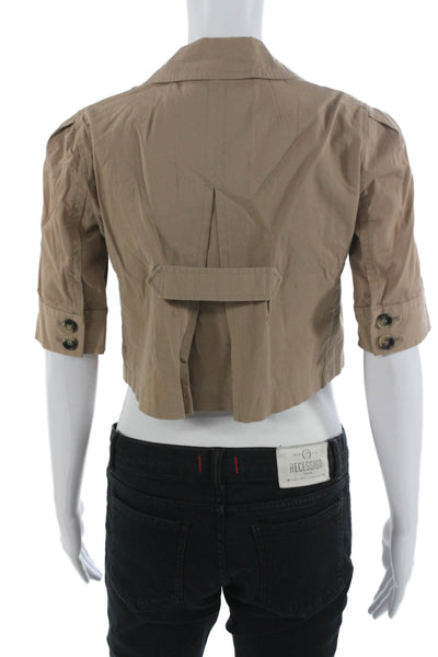 Theory Women Blazer Beige Collared Short Sleeve Button Cotton Army Size 2
