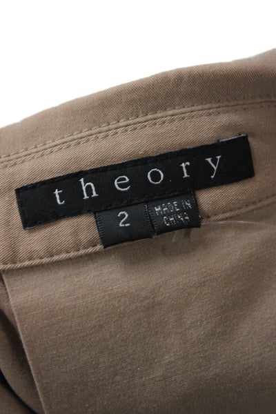 Theory Women Blazer Beige Collared Short Sleeve Button Cotton Army Size 2