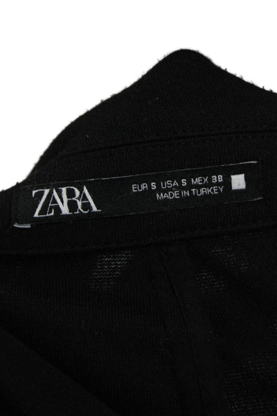 Zara Women Black Wool Blazer Collared Button Classic Fall Size S