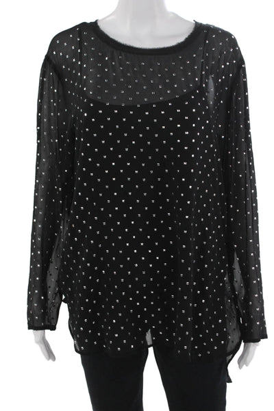 DKNY Women Tunic Blouse Black Long Sleeve Round Neck Silk Blend Size L