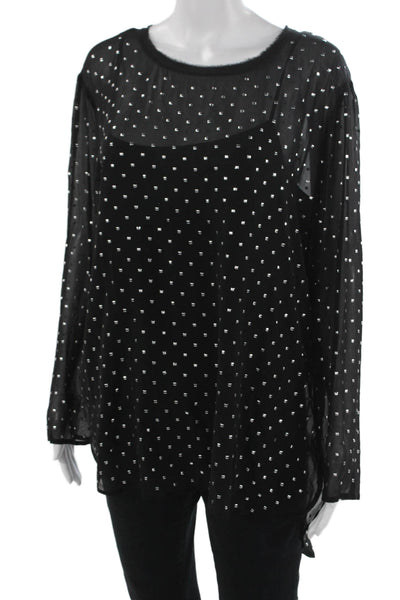 DKNY Women Tunic Blouse Black Long Sleeve Round Neck Silk Blend Size L