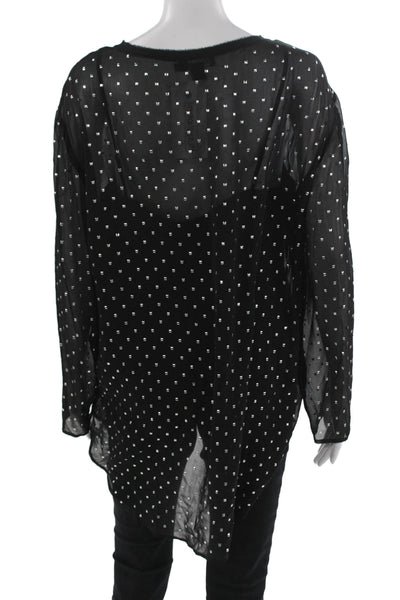 DKNY Women Tunic Blouse Black Long Sleeve Round Neck Silk Blend Size L