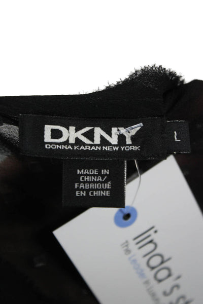 DKNY Women Tunic Blouse Black Long Sleeve Round Neck Silk Blend Size L