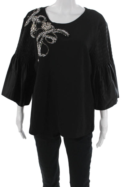 Kobi Halperin Women Tunic Blouse Black 3/4 Sleeve Round Neck Size XL