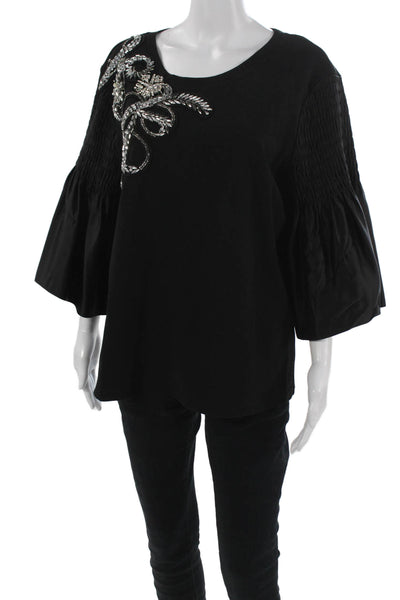 Kobi Halperin Women Tunic Blouse Black 3/4 Sleeve Round Neck Size XL