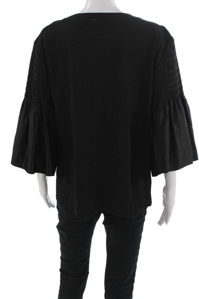 Kobi Halperin Women Tunic Blouse Black 3/4 Sleeve Round Neck Size XL
