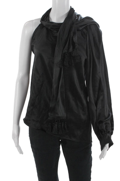 Sachin & Babi Women Designer Satin Black Tie Long Sleeve Blouse Size 16