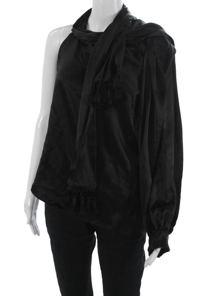 Sachin & Babi Women Designer Satin Black Tie Long Sleeve Blouse Size 16