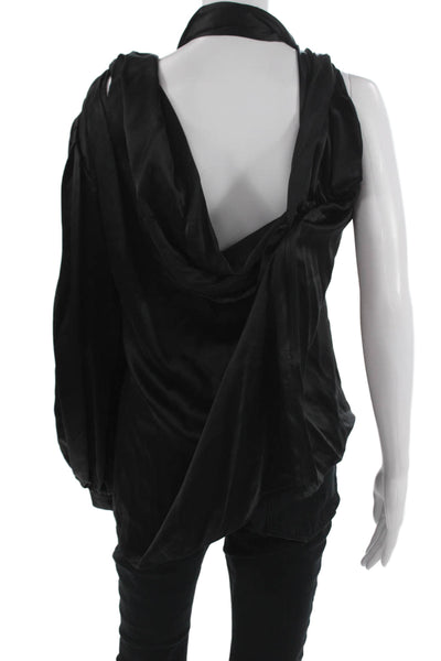 Sachin & Babi Women Designer Satin Black Tie Long Sleeve Blouse Size 16