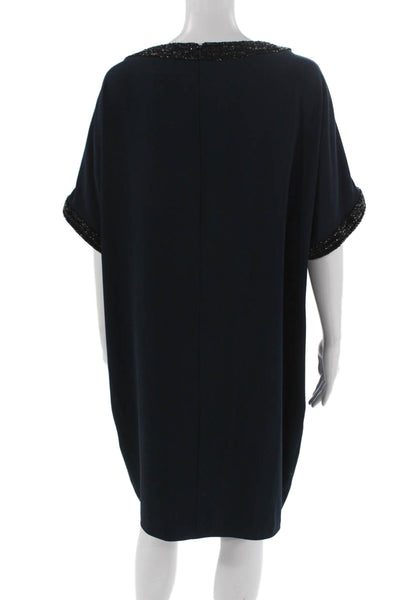 Carmen Marc Valvo Womens Dark Blue Kaftan Dress V-Neck Short Sleeve Size 14