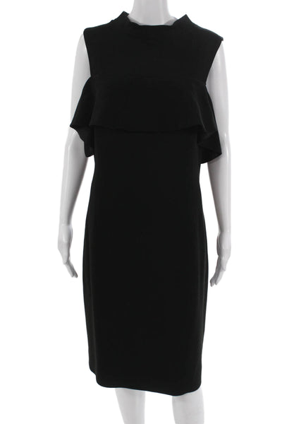 Teri Jon Womens Black Sheath Dress Sleeveless Mock Neck Mid Calf Size 18