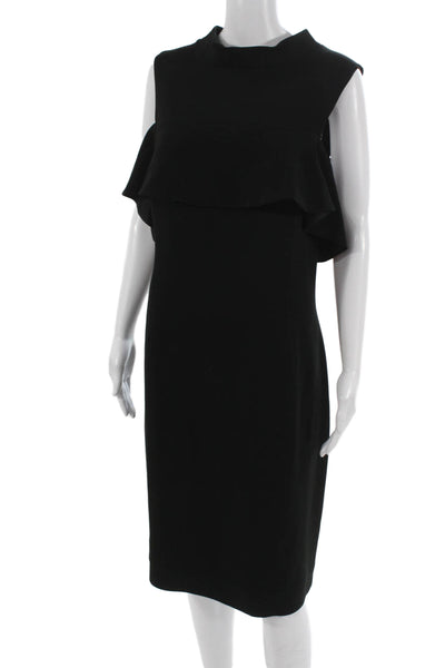 Teri Jon Womens Black Sheath Dress Sleeveless Mock Neck Mid Calf Size 18