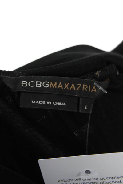 BCBGMAXAZRIA Women Blouson Dress Black Mid-Calf Round Neck Tie Waist Size L
