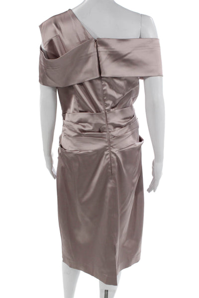 Talbot Runhof Womens Sheath Dress Beige Mid Calf Short Sleeve Designer Size 46