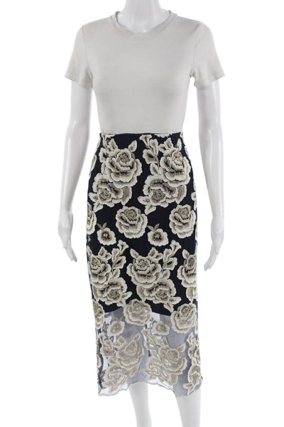 T Tahari Womens Straight Pencil Skirt Black Floral Polyester Long Size 8