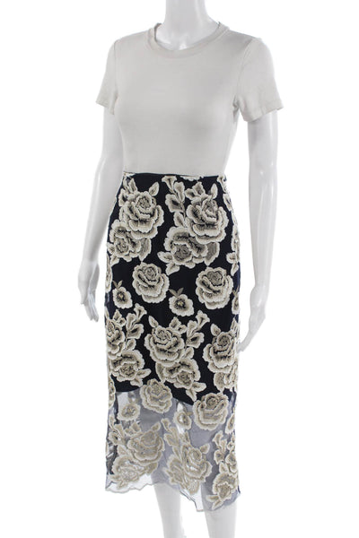 T Tahari Womens Straight Pencil Skirt Black Floral Polyester Long Size 8