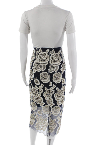 T Tahari Womens Straight Pencil Skirt Black Floral Polyester Long Size 8